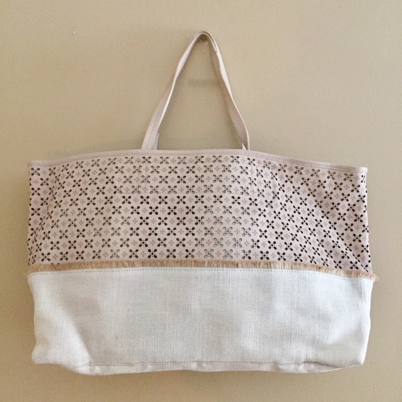 Anthropologie Handbags - ANTHROPOLOGIE MISS ALBRIGHT CANVAS & LEATHER TOTE